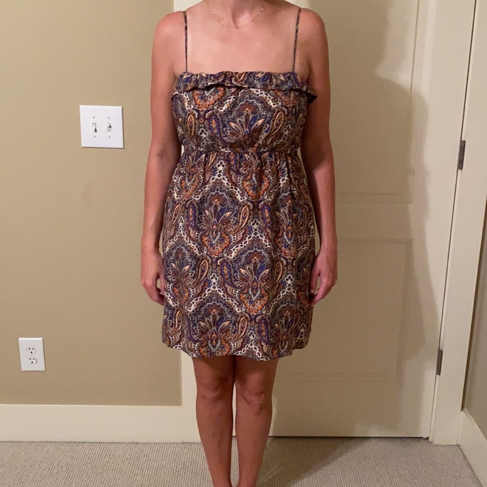 Orange, Blue & White Paisley Silk Dress by J. Crew